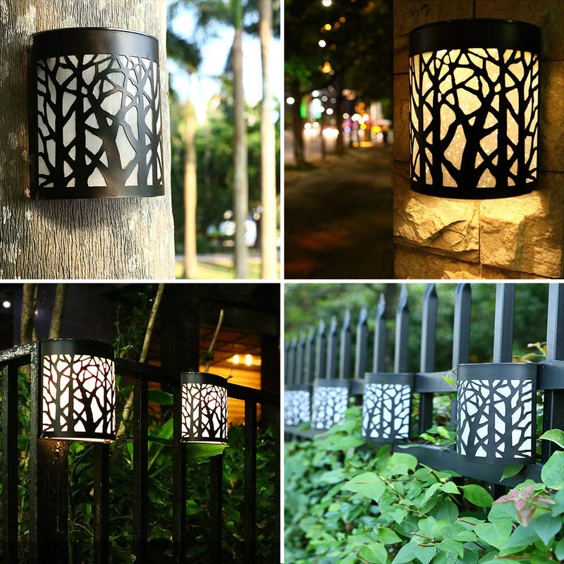 DenicMic Solar Wall Lights Outdoor Wall Sconce Fence Lighting for Patio Front Door Yard Deck Stair Led Forest Decorative Lamps, Waterproof, Warm White/Color Changing (2 Pack) - Image 3